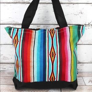SOUTHWEST SERAPE WITH BLACK TRIM TOTE BAG
